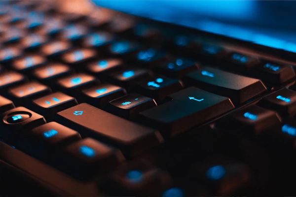 Image of black and blue computer keyboard 