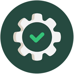 checkmark within a whel on green background