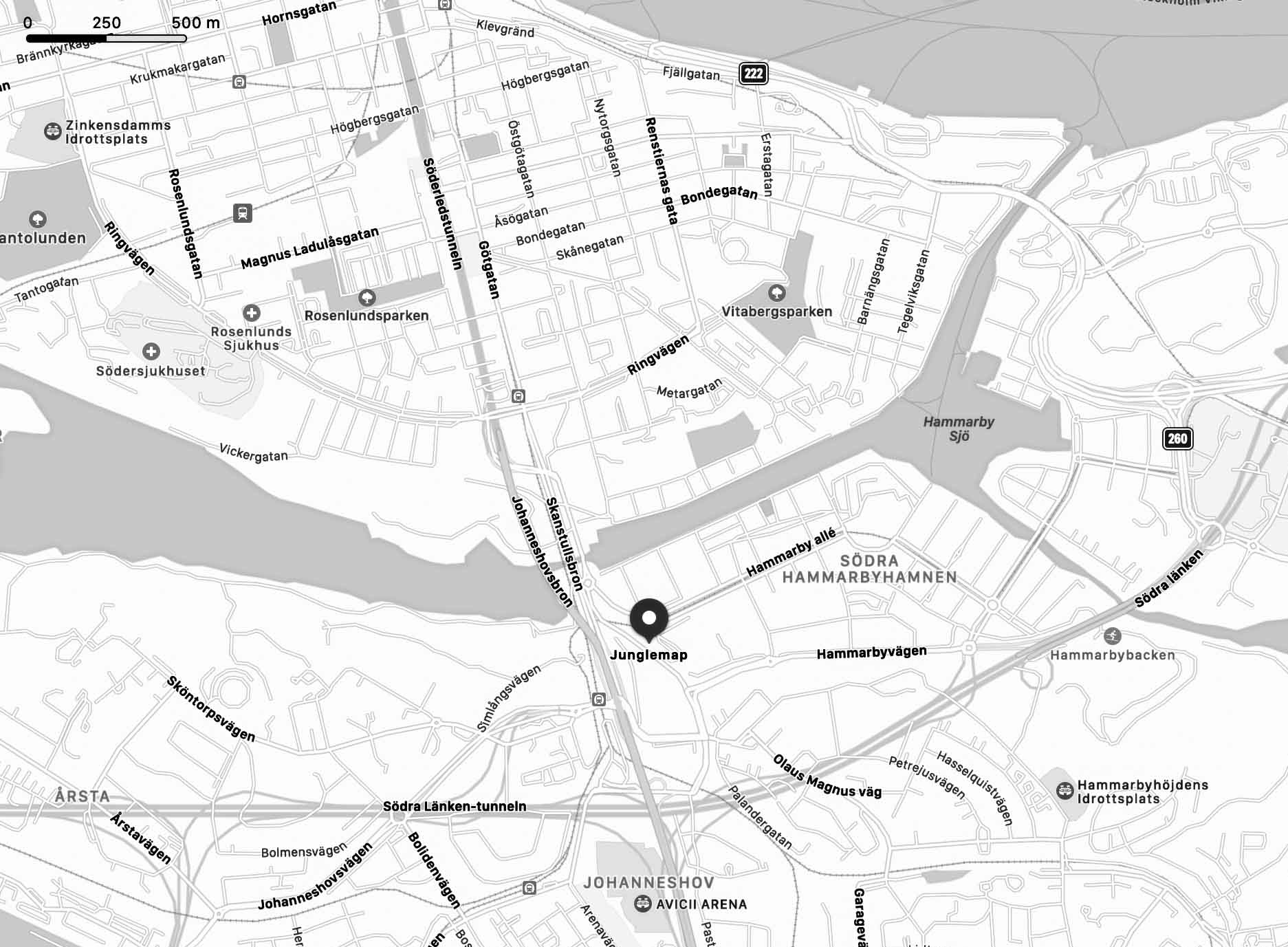 Karta som visar Junglemaps kontor i Stockholm