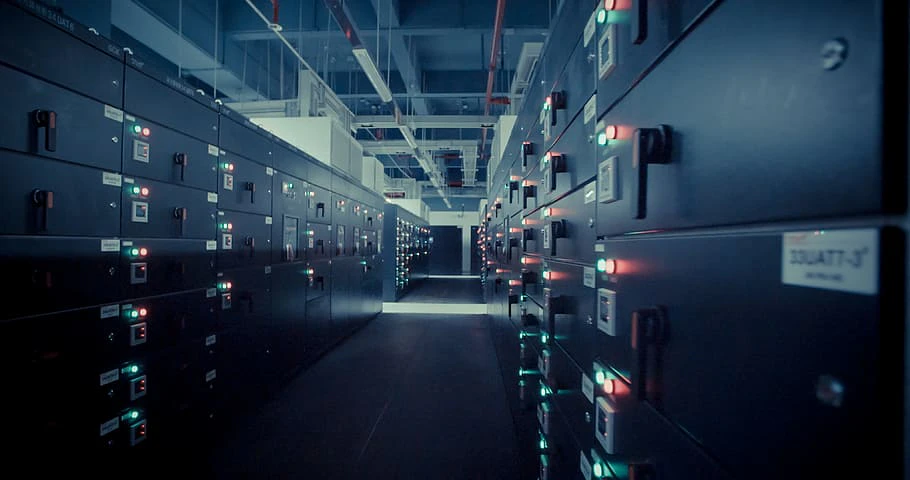 A big server hall with numerous data servers