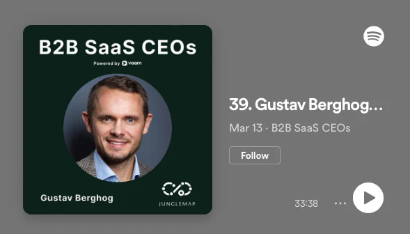 Podcastplayer for B2B SaaS CEO's showing Gustav Berghog episode