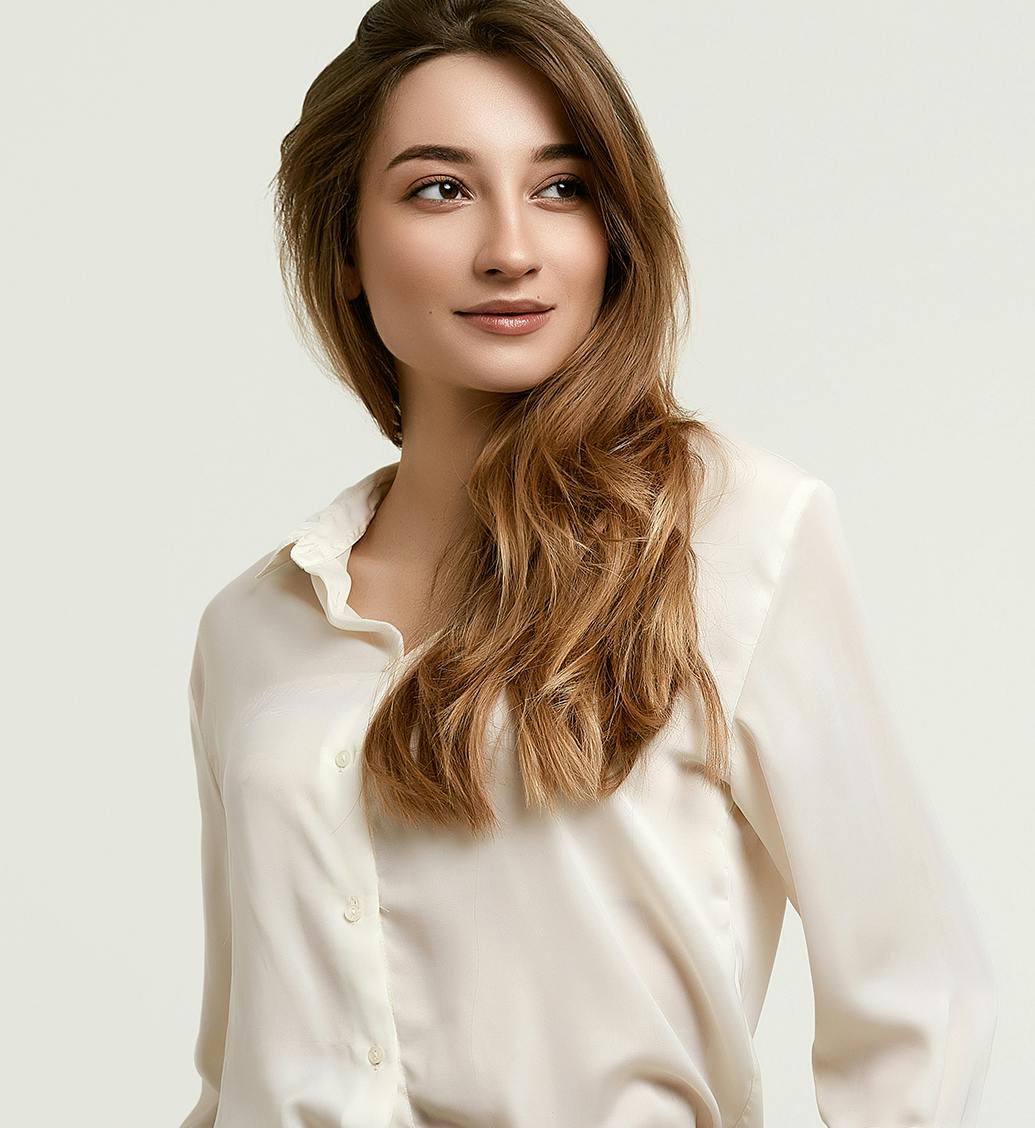 woman with a white blouse on