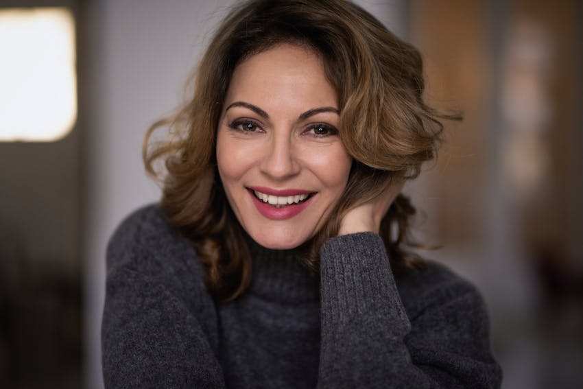 Woman wearing a cardigan