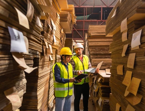 Peninsula Group Limited - Two warehouse workers checking their documentation while on site
