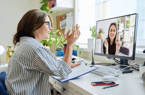 Two people chatting over video call