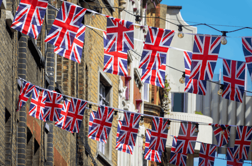 Union jack bunting on a residential street