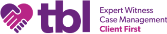 A company logo that says TBL, expert witness, case management , client first.