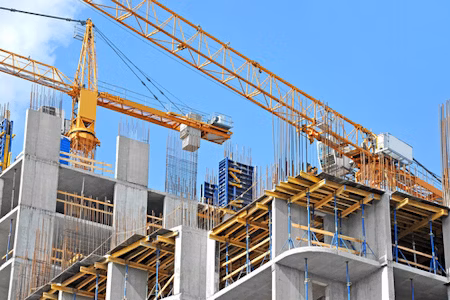 multiple cranes building a large structure