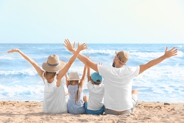 family on beach