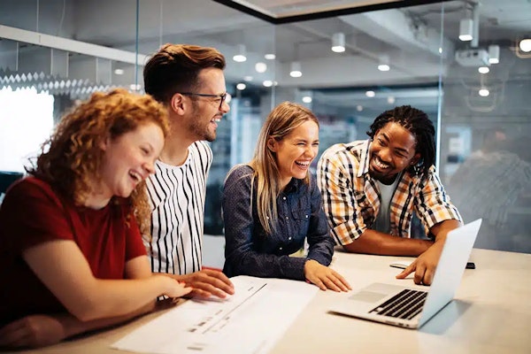 People on a call in an office setting.