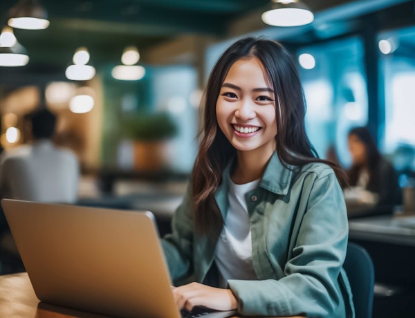 a woman working at a computer