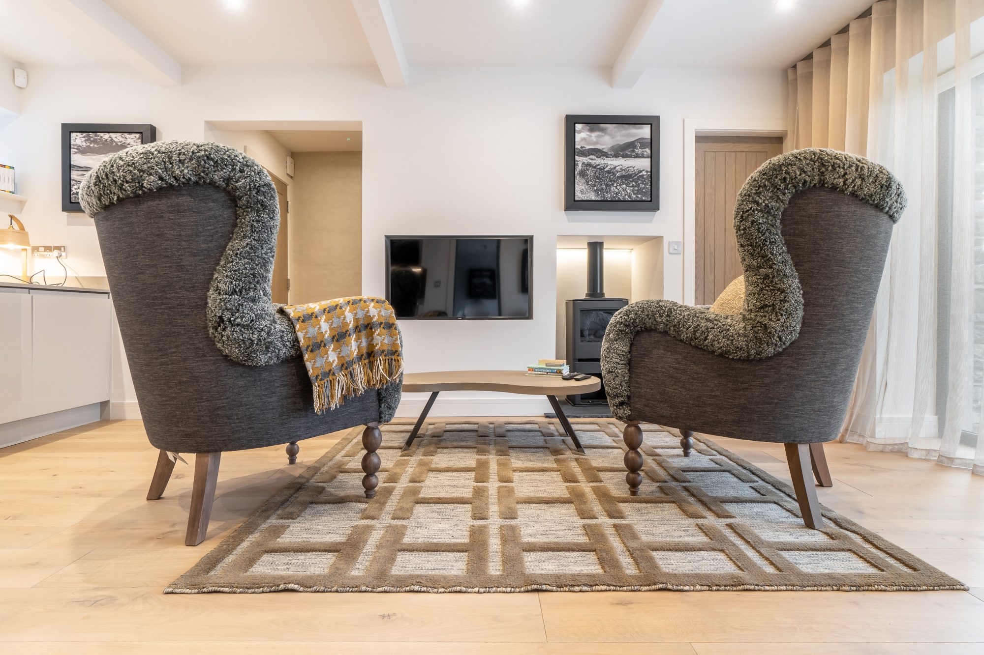 Living room with two chairs.