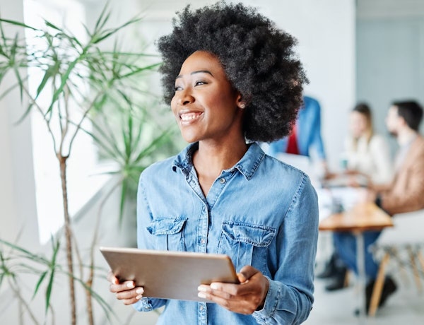woman smiling with laptop
