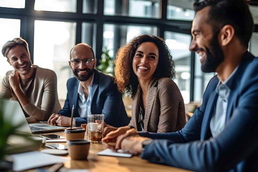 people smiling at a desk