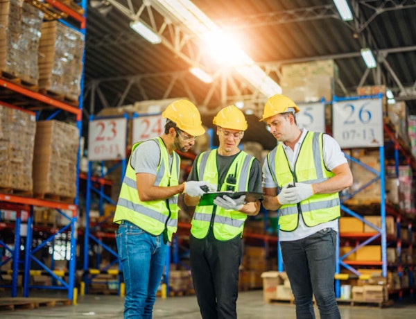 men in PPE inside a warehouse