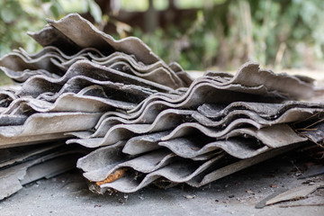 A pile of asbestos roofing