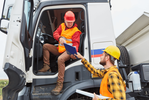 Truck drivers on construction site