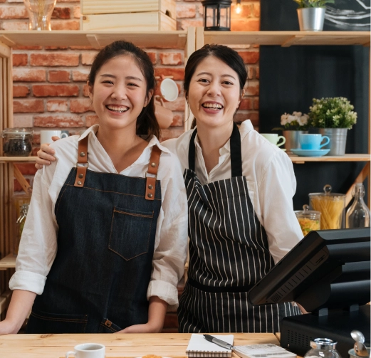 Happy employee and employer startup business