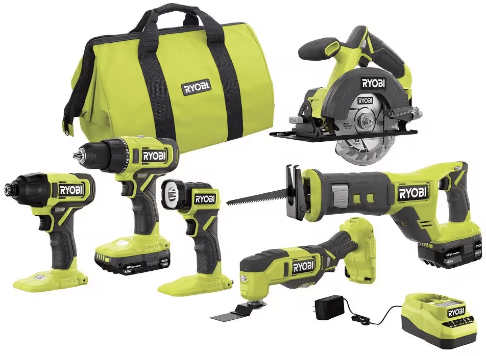 Ryobi One+ 18V Cordless 6-Tool Combo Kit: $199