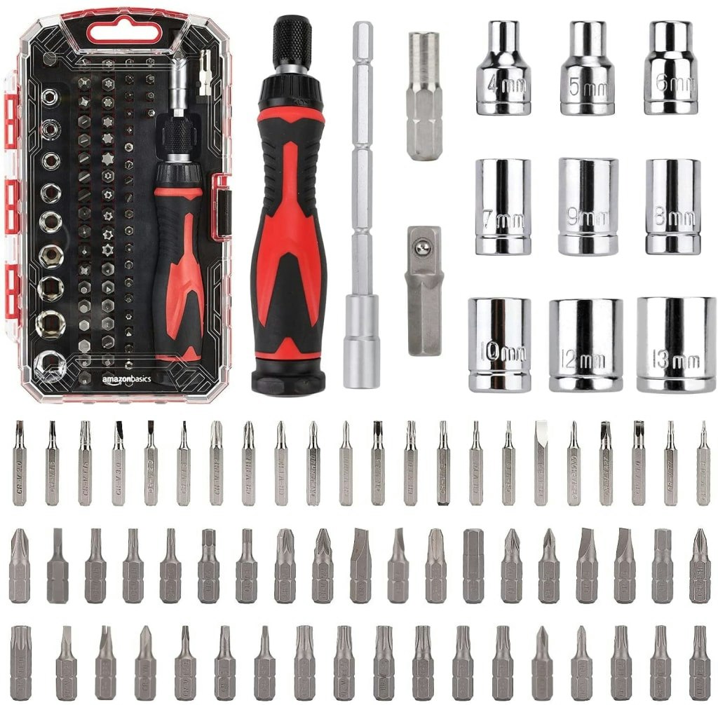 Amazon Basics 73-Piece Magnetic Ratchet Wrench & Screwdriver Set: $15