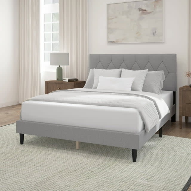 Mainstays Hillside Queen Diamond Tufted Upholstered Platform Bed: $109