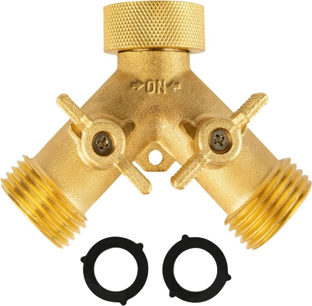 Brass 2-Way Garden Hose Splitter: $9.95