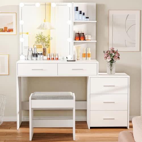 43.5" Vanity Desk with Mirror and LED Lights: $109.99