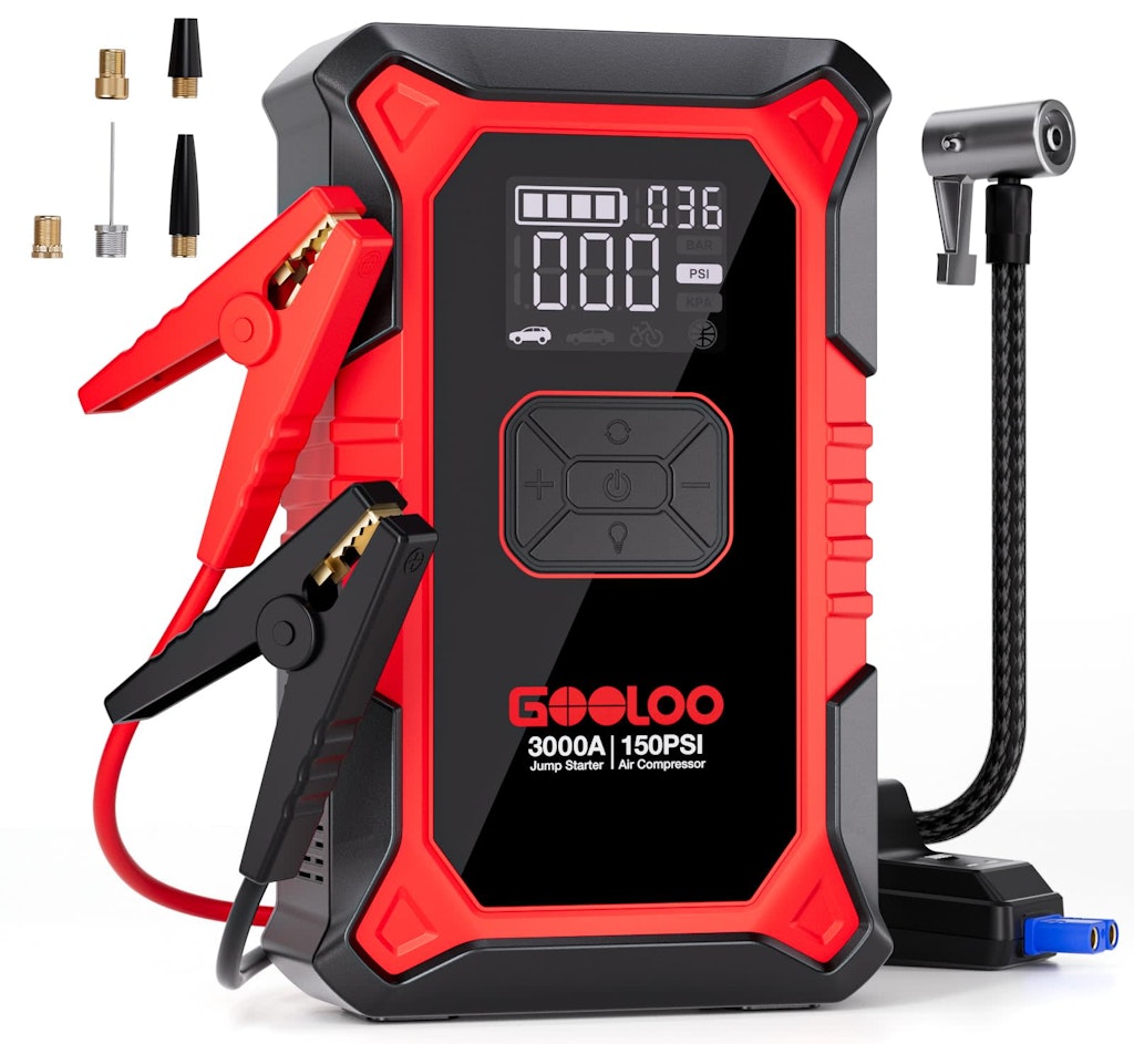 Gooloo A3 3,000A Jump Starter and Air Compressor: $63