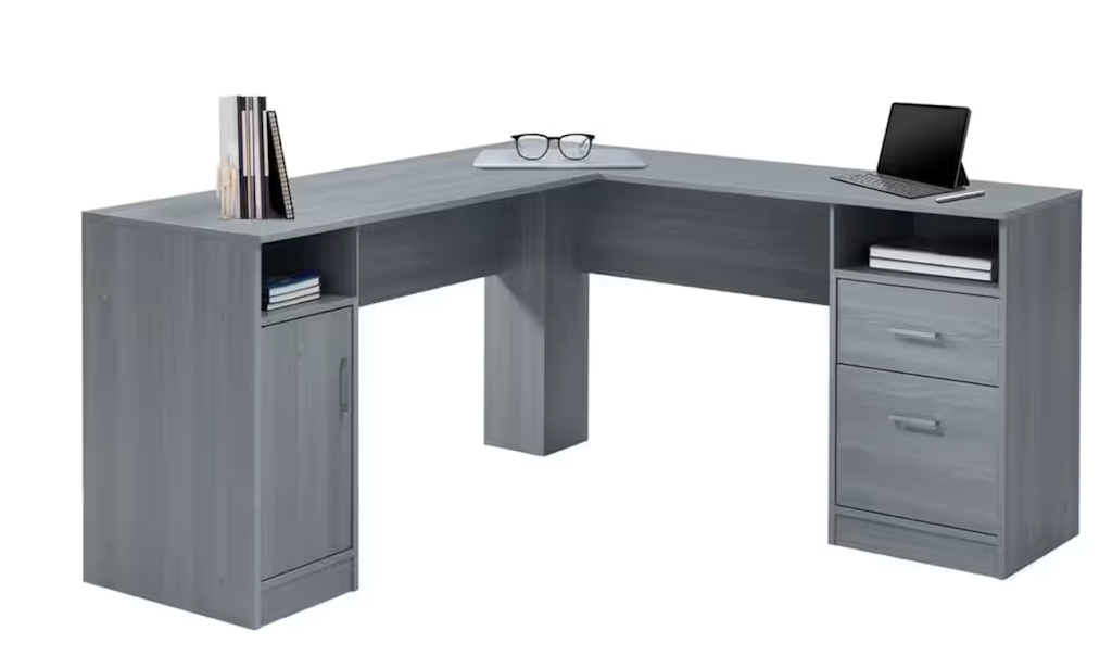Techni Mobili 60" L-Shaped 2 Drawer Computer Desk with Built-In Storage: $137