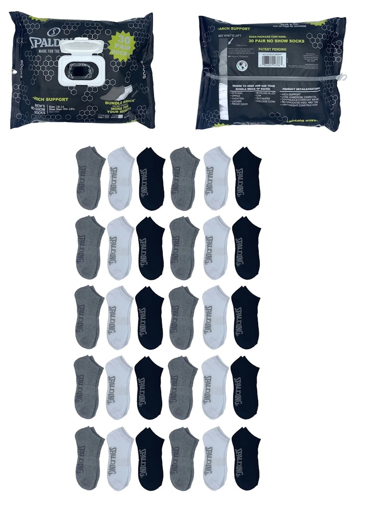 Spalding Men's No-Show Socks 30-Pack: $8.98