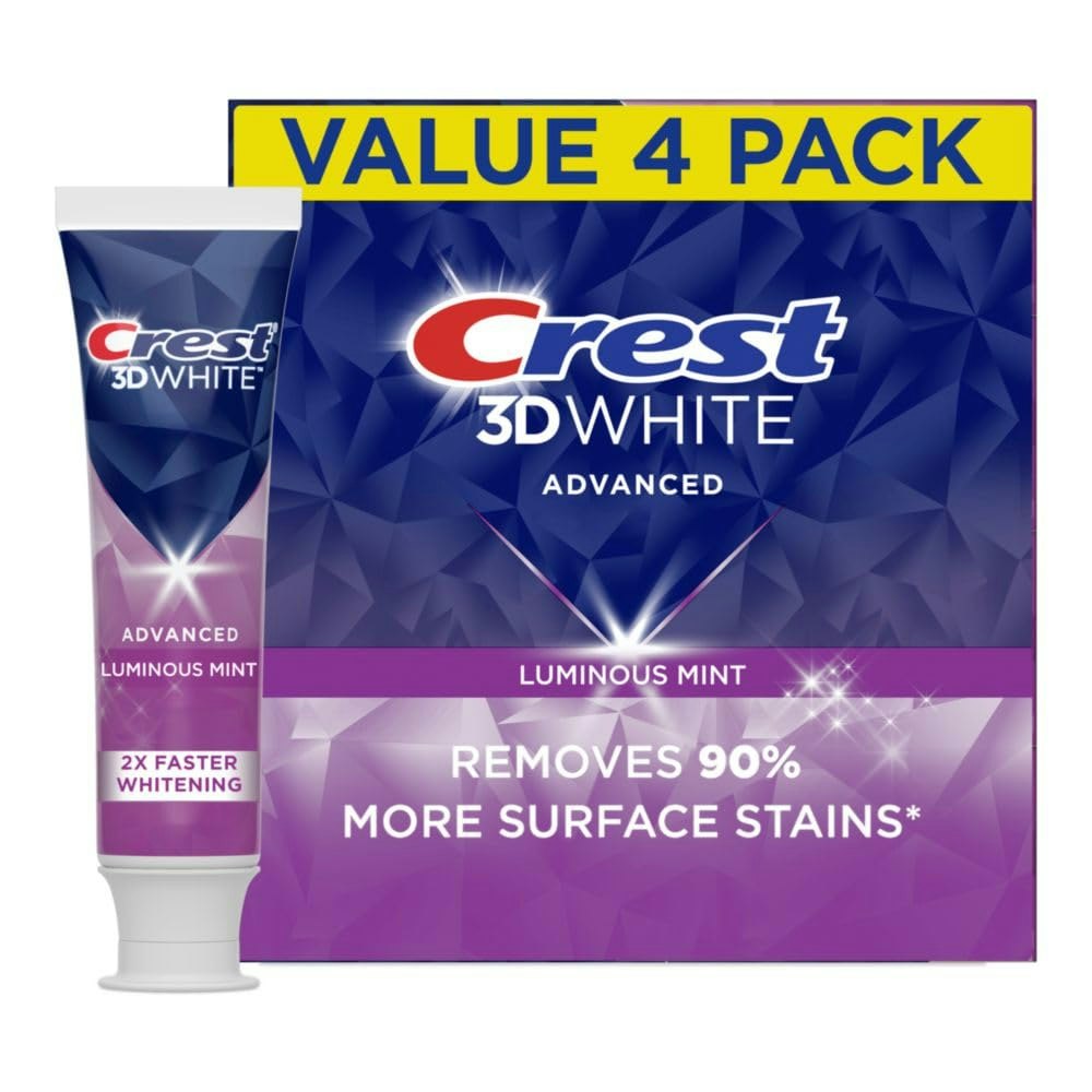 Crest 3D White Advanced Luminous Mint Teeth Whitening Toothpaste 4-Pack: $12