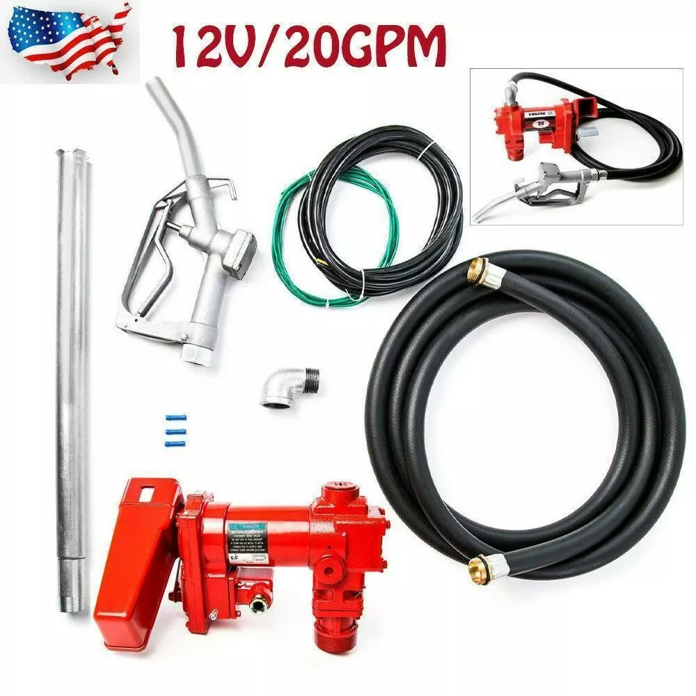 12V 20GPM Fuel Transfer Pump with Nozzle Hose Set: $160