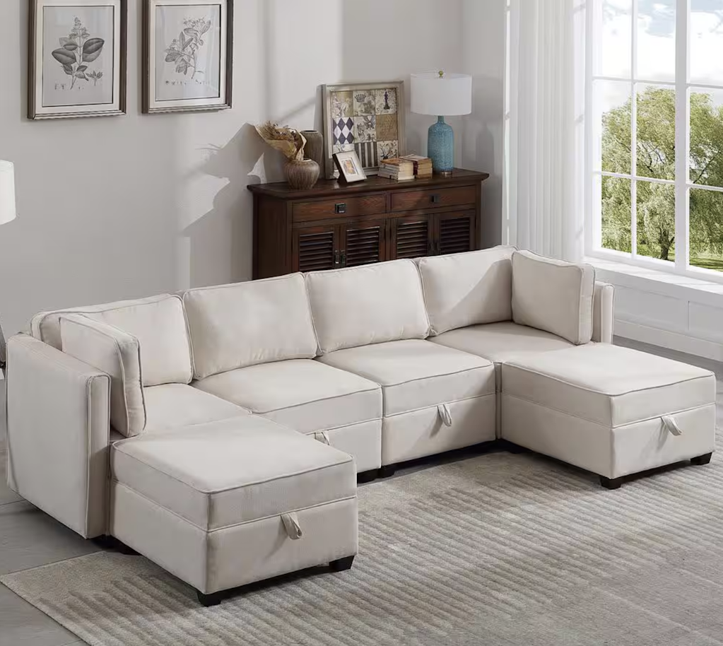 Morden Fort Modular 6-Piece Sectional Sofa with Storage Ottoman: $999