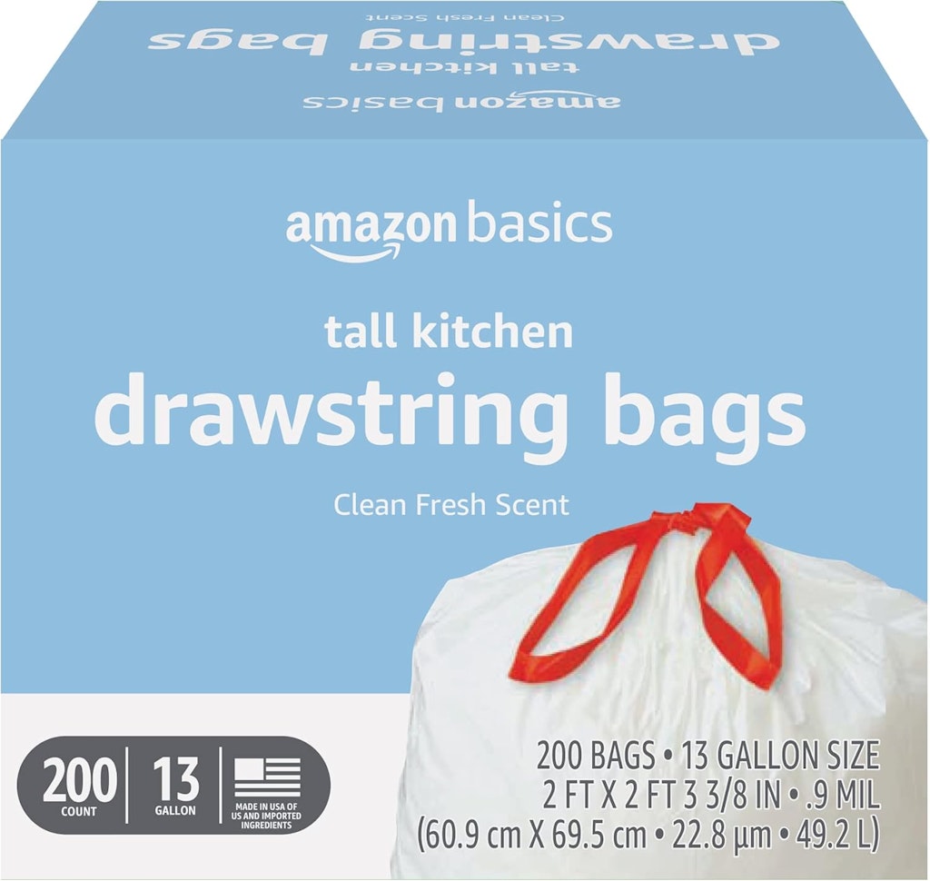Amazon Basics 13-Gallon Tall Kitchen Drawstring Bag 200-Pack: $14 w/ Subscribe & Save