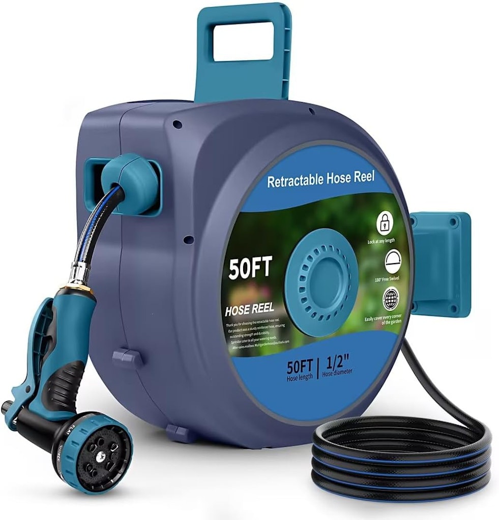 Tuzoc Retractable 50-Foot Garden Hose with Reel: $56