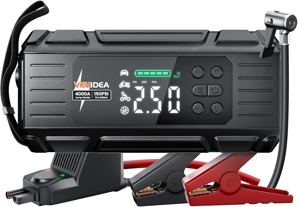 Vehidea 4,000A 150-PSI Jump Starter and Air Compressor: $39