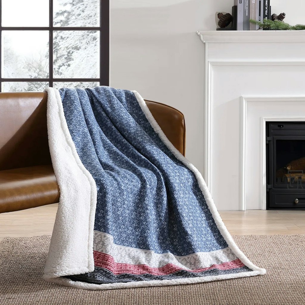 Eddie Bauer Printed Plush Fleece/Sherpa Oversized Throw Blanket: $13