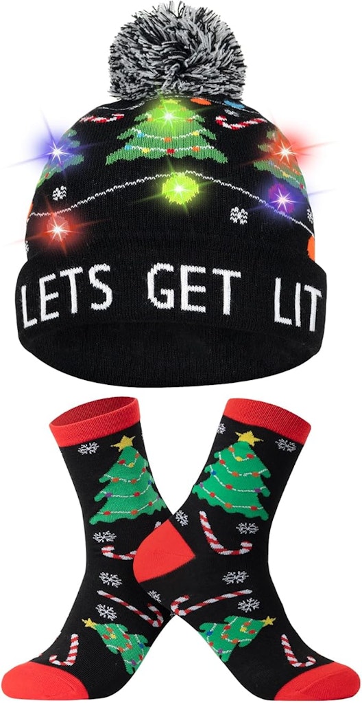 Light Up Christmas Beanie + Novelty Socks: $13 w/ Prime