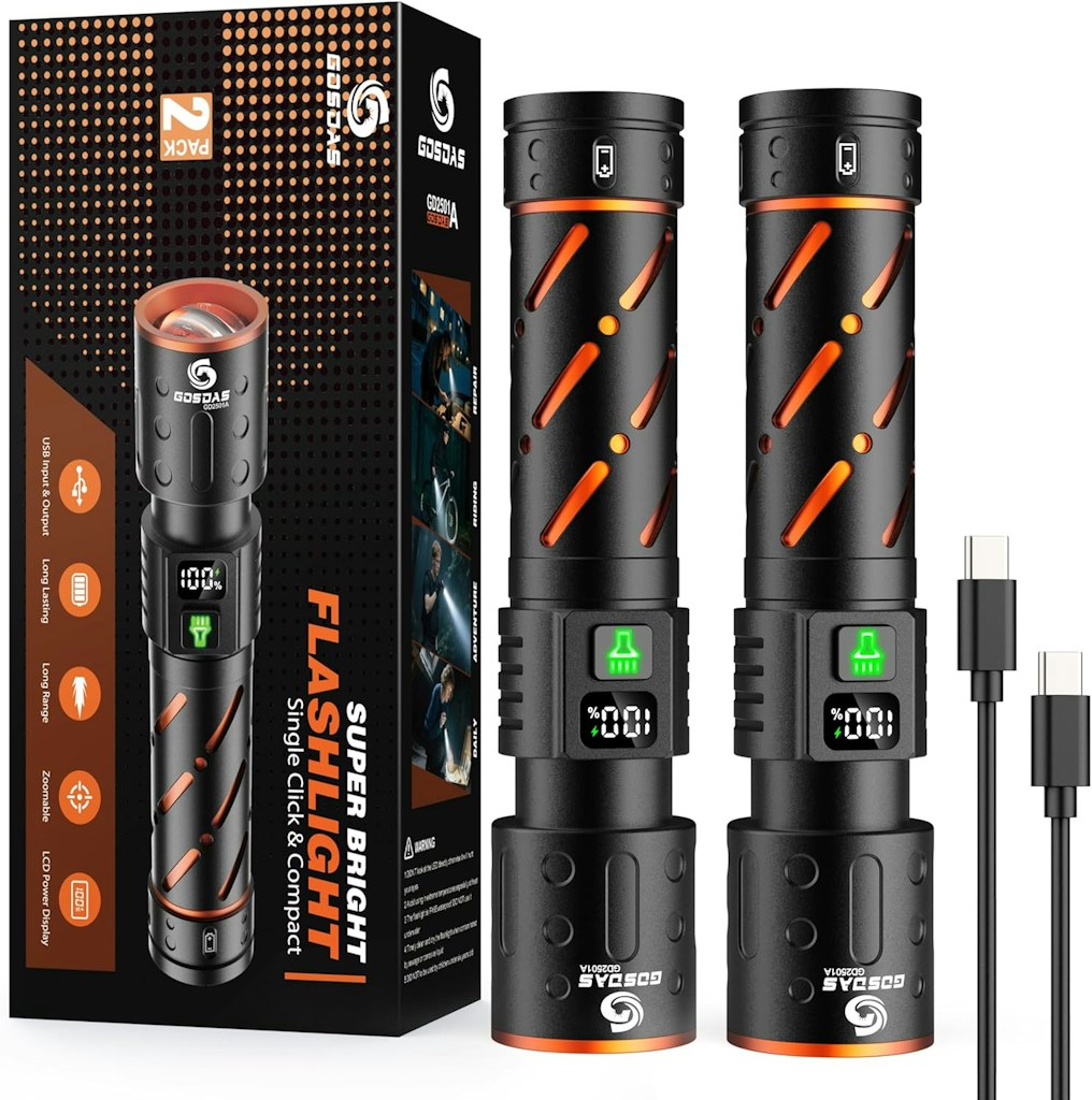 Gosdas 30W Rechargeable Flashlights 2-Pack: $17.09