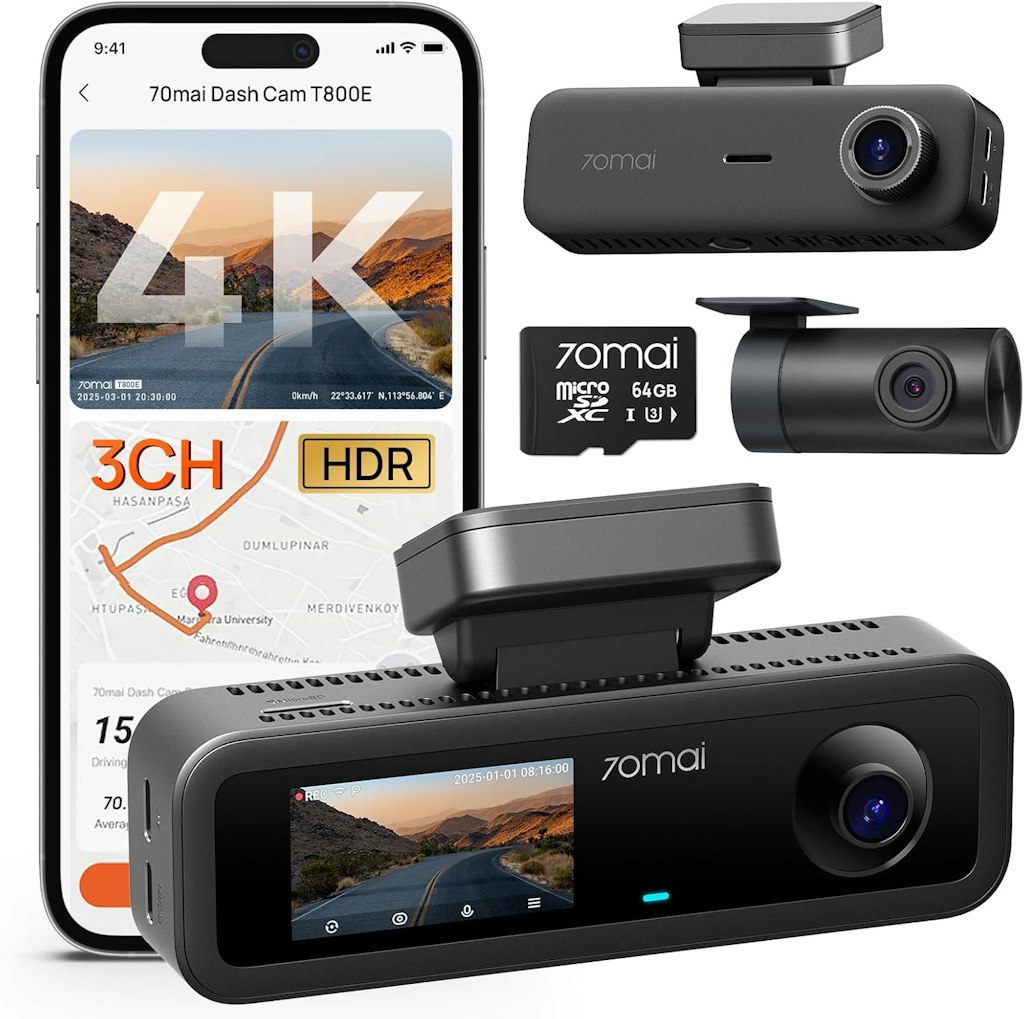 70mai 4K 3-Channel Dash Cam w/ GPS: $109.97