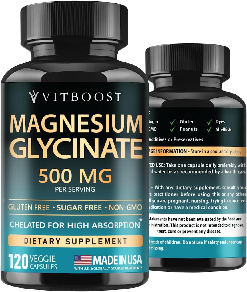 VitBoost Magnesium Glycinate 500mg 120-Capsule Bottle: $9.06