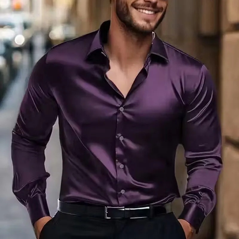 Men's Satin Button-Up Dress Shirt: $9