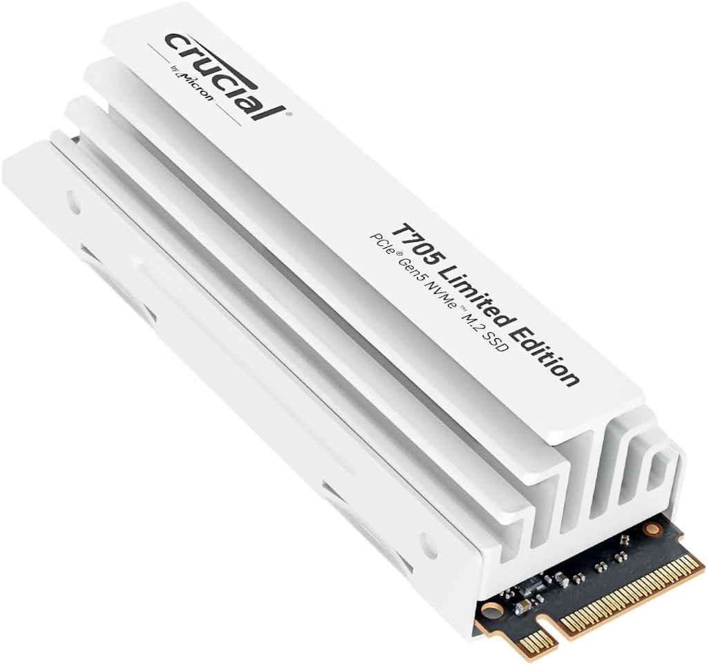 Crucial T705 2TB PCIe Gen5 NVMe M.2 SSD with White Heatsink: $297