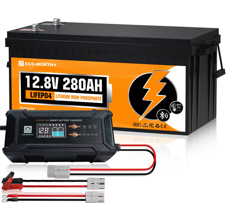 Eco-Worthy 3,584Wh 12V Bluetooth LiFePO4 Lithium Battery: $332