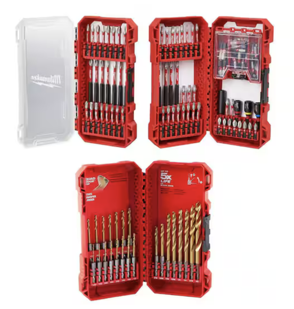 Milwaukee Shockwave 123-Piece Steel Drill and Screw Driver Bit Set and Titanium Drill Bit Set: $60