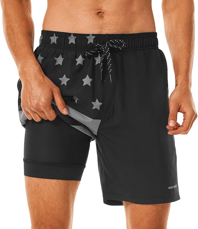 HodoSports Men's 7" Compression-Lined Swim Trunks: $17.39