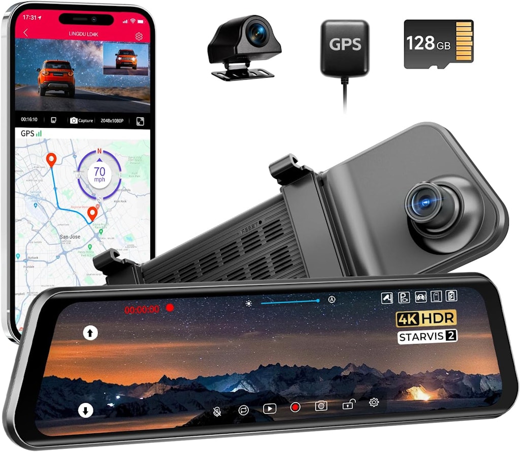 Lingdu LD4K Max 4K Front & 2.5K Rear Mirror Dash Cam: $89.99