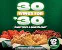 Wingstop Wings for 30 for $30 + carryout or dine in
