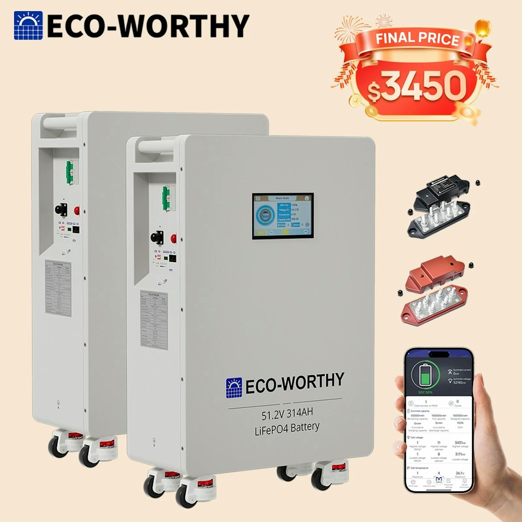 Eco-Worthy 48V 314Ah LiFePO4 Vertical Standing Backup Battery  2-Pack: $3,450