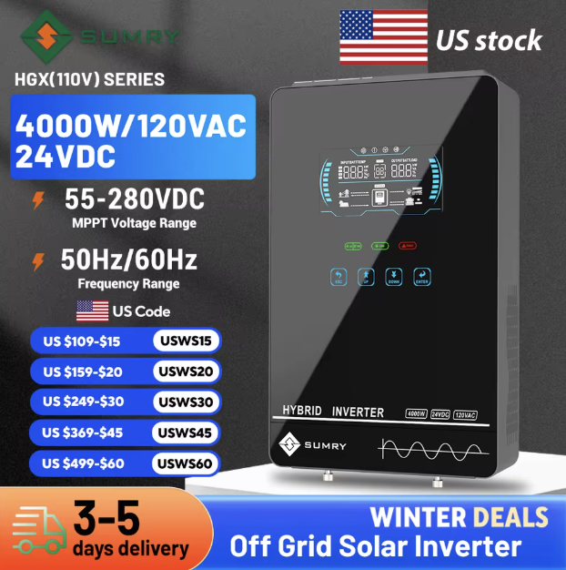 Sumry HGX 4KW 24V 140A 5,600W Off-Grid Solar Inverter: $231.06